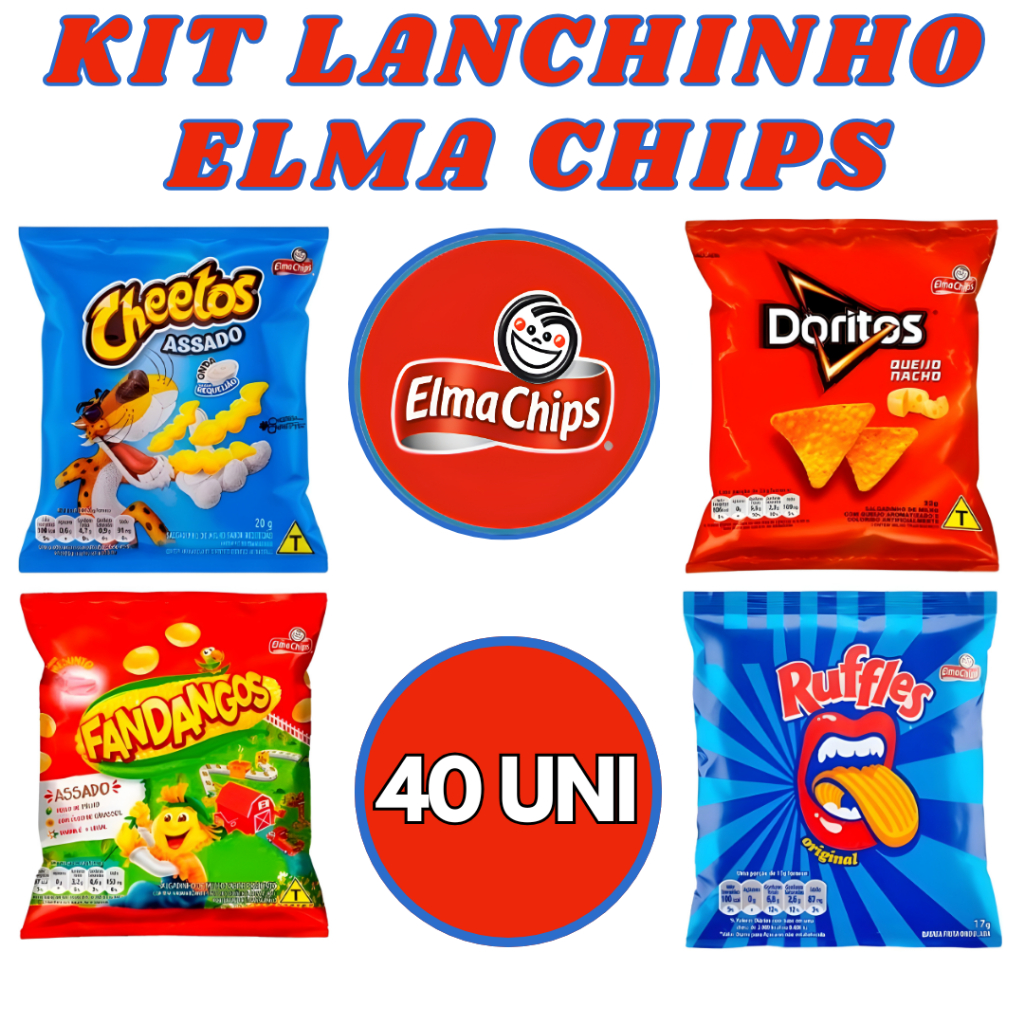 Kit Elma Chips 40 Pacotes de Salgadinho - Ruffles, Cheetos, Fandangos e Doritos - Sabores Variados