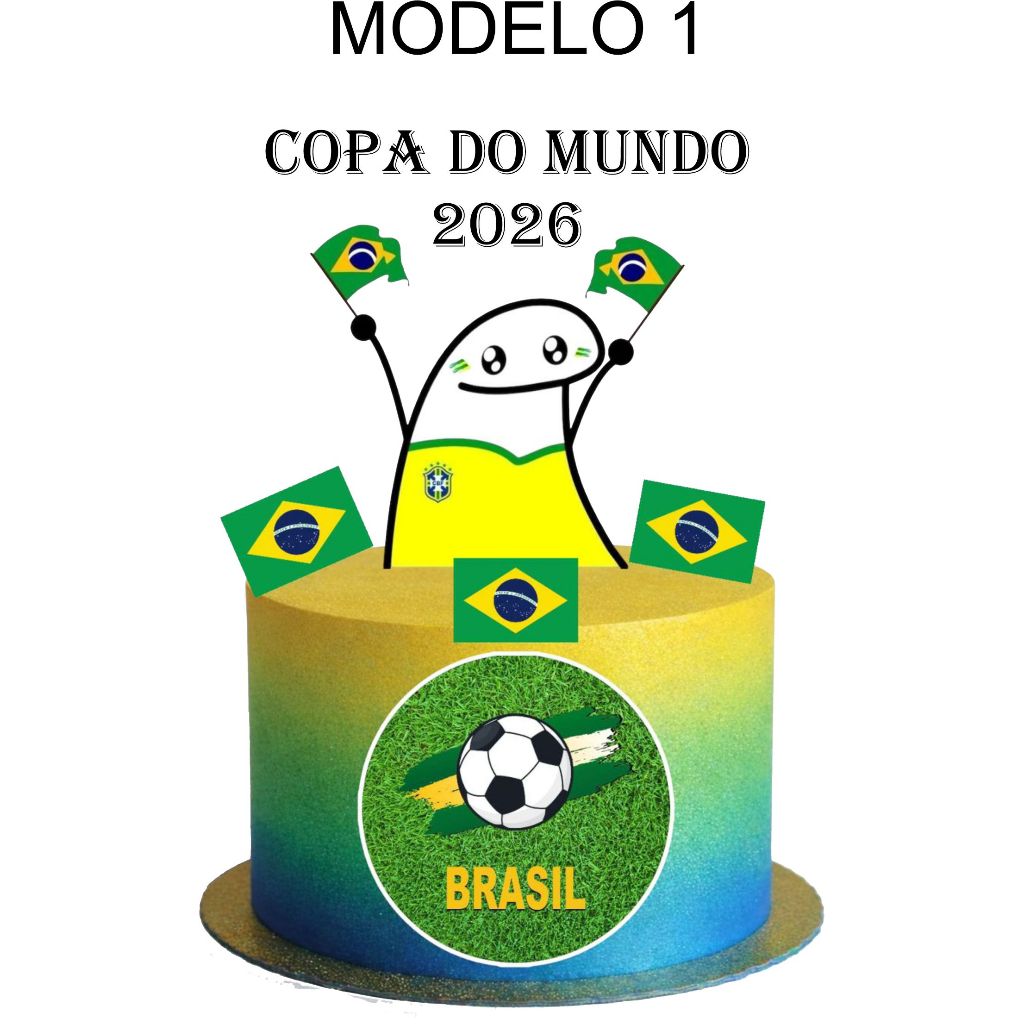 Topo Topper de Bolo COPA Brasil Futebol 2026 Personalizado Qualidade ...