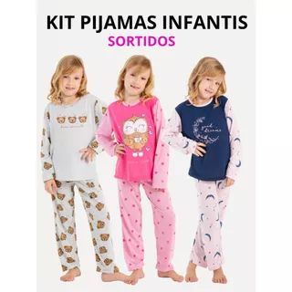 Kit Sortido Pijamas Infantil Menina Inverno Manga Longa Estampado Calça e Camiseta Confortável em Oferta na Shopee
