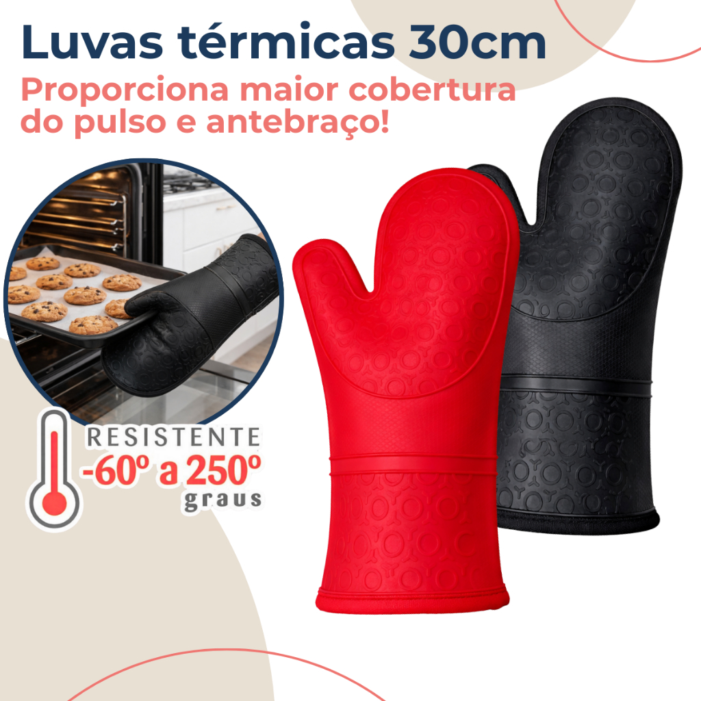 Luva Térmica Cozinha Silicone Forno Alta Temperatura Forrada