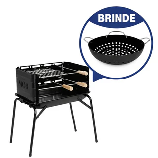 Churrasqueira Móvel Montana Com Grelha e 3 Espetos Mor + Brinde Frigideira Churrasco Wok Mor