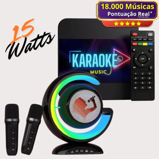 Aparelho Karaoke 18.000 M&uacute;sicas + Pontua&ccedil;&atilde;o Real + Fila + Caixa de Som 15W + 2 Microfones S/Fio