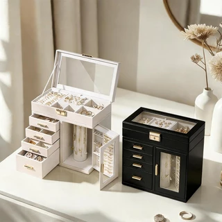 Porta Joias Caixa de Joias Grande com Divisórias - Organiza Colares Anéis Pulseiras e Bijuterias-Q21 em Oferta na Shopee