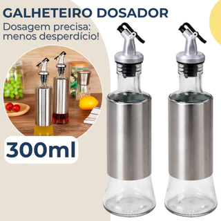 Kit 2 Galheteiros Porta Azeite Vinagre Dosador Inox Vidro 300ml em Oferta na Shopee