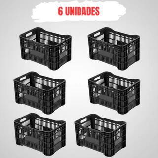 Kit 6 Caixas Plástica Reforçada 49L com Alça Antiderrapante – Para Hortifruti, Frigorífico,Mercado em Oferta na Shopee