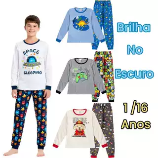 Kit 2 Pijamas menino Infantil/Juvenil "Brilha no escuro" em Oferta na Shopee