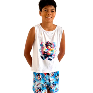 Pijama Regata Infantil Para Menino Personagens Temático Criança Kids em Oferta na Shopee