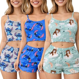 Pijama Roupa de Dormir Baby Doll Verão Estampado Feminino Linha Noite Fresquinho em Oferta na Shopee