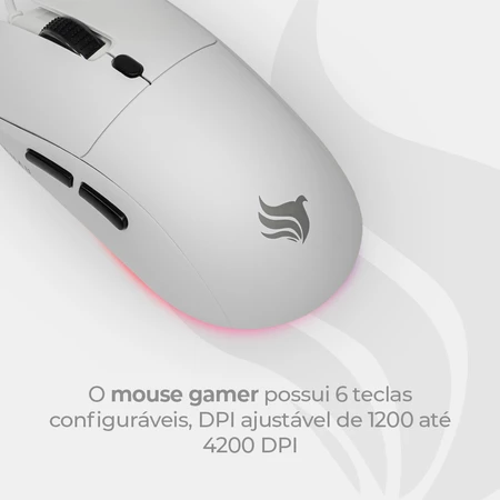 Combo Gamer Pichau Netuno V2 4x1 Teclado Mecânico ABNT2 Mouse 4200DPI Mousepad Headset 50mm Branco - Vista 3