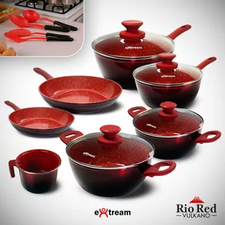 Jogo de Panelas Revestimento Ceramica Indução 11 peças Extream Rio Red Vulkano em Oferta na Shopee