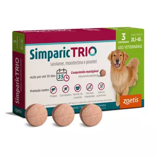 Simparic Trio Antipulgas, Carrapatos e Vermífugo para Cães de 20,1 a 40kg 3 Comprimidos 48mg Zoetis em Oferta na Shopee