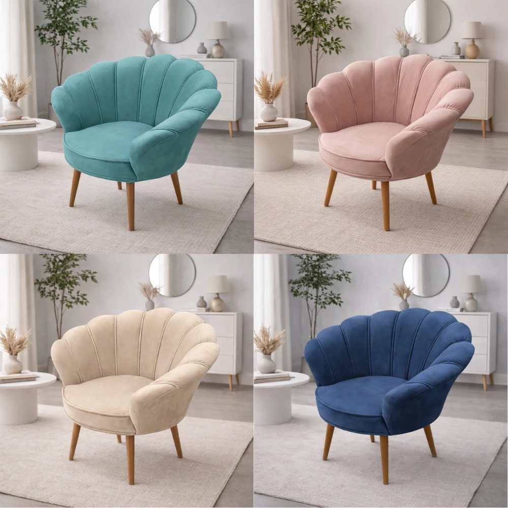 Poltrona Decorativa Pétala Luxo Tecido Veludo Pés Palito