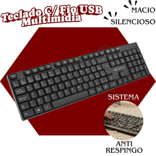 Teclado Slim Com Fio USB C3Tech KB-M10BK Macio Silencioso Durável ABNT2 Teclas Multimídias Atalhos