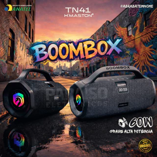 ALTA POTÊNCIA BOOMBOX Caixa de Som 60W RMS TN41 GRAVE POTENTE Bluetooth Subwoofer IPX6 TWS H'Maston em Oferta na Shopee