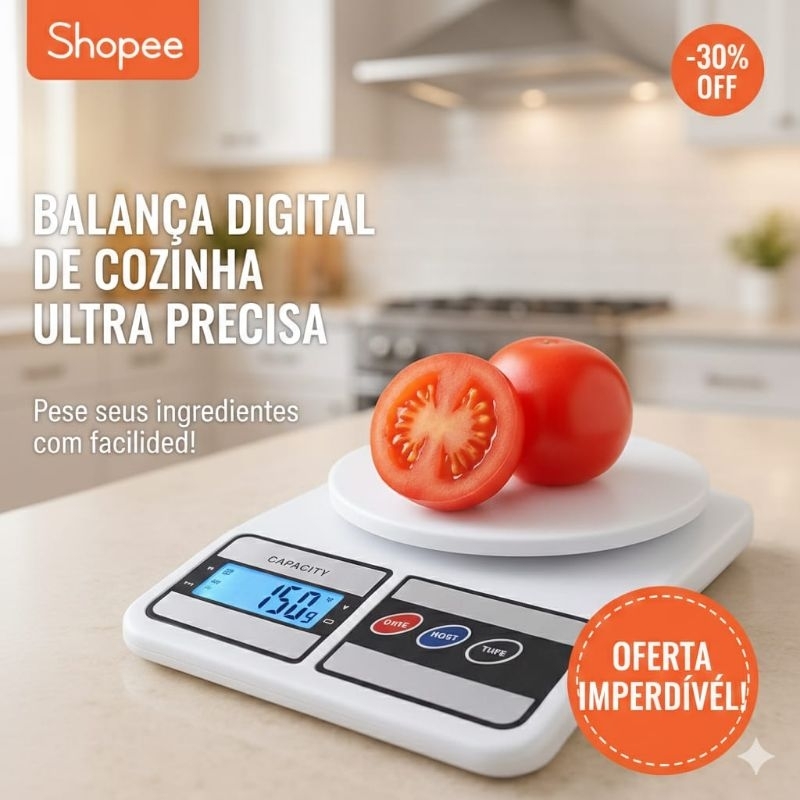 Balança Digital Cozinha 10kg Alta Precisão LCD Função Tara Branca Para ...
