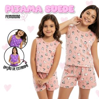 Pijama Infantil Feminino Estampado Manga Curta Regata e Short Baby Doll Fresquinho em Oferta na Shopee