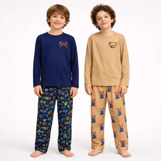 Pijama Infantil Masculino Inverno 100% Algodão Manga Longa Gamer ou Ursinho | 2 a 8 Anos | Avulso ou Kit 2 em Oferta na Shopee