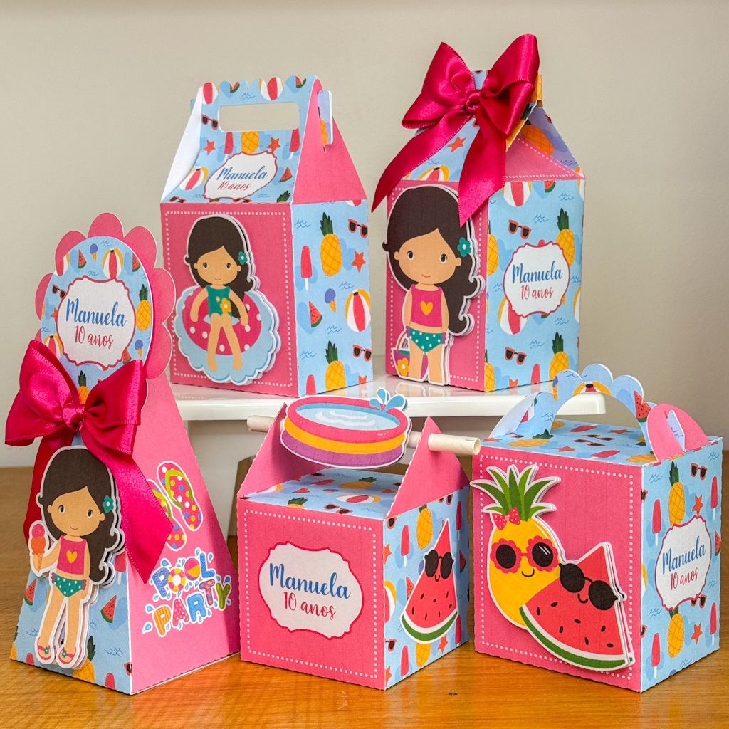 Kit Caixinha Pool Party Menina Personalizada - Lembrancinha - Festa de ...