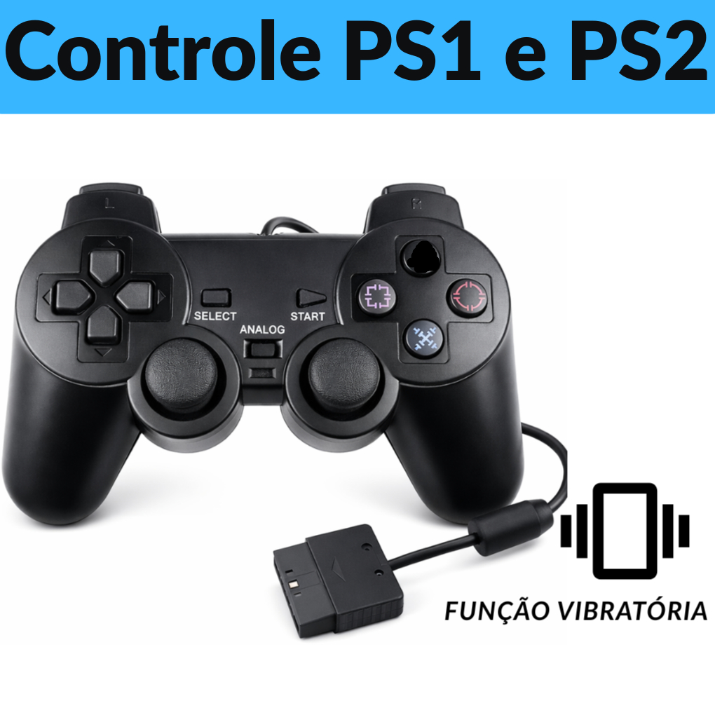 Kit 2 Controle PS2 Com Fio e Função Vibratória | Shopee Brasil