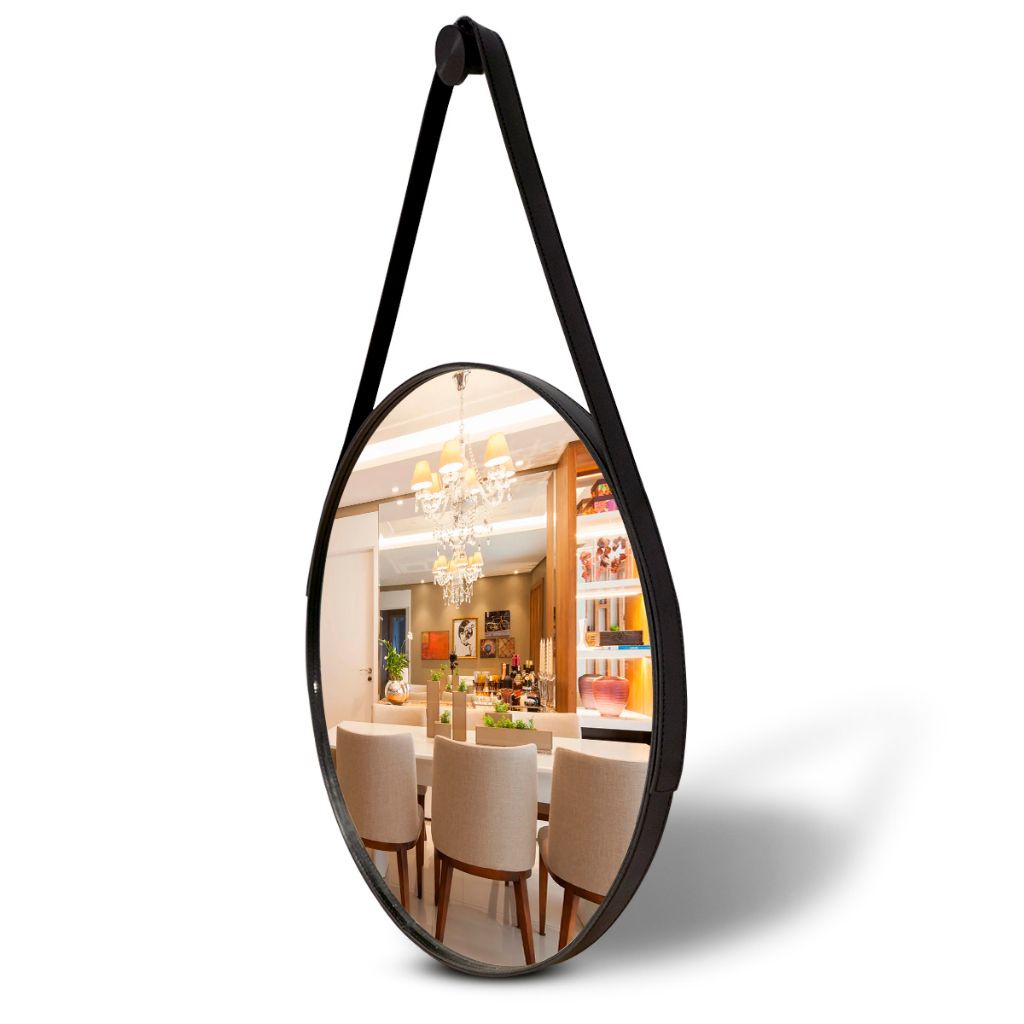 Espelhos Redondo Decorativo Adnet Couro 60cm 50cm 40cm 30cm Sala Quarto Banheiro Hall