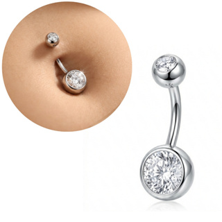 Piercing Umbigo 2 Zircônias Boliha Feminino Delicado Aço Cirúrgico Hipoalergênico Prata Dourado