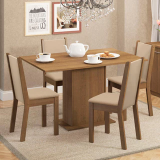 Conjunto Sala de Jantar Talita Madesa Mesa Tampo de Madeira com 4 Cadeiras - Rustic/Crema/Sintético Bege em Oferta na Shopee