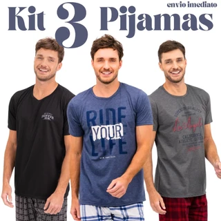 Kit 3 Pijamas Masculinos de Verão Leves Confortáveis P ao GG em Oferta na Shopee