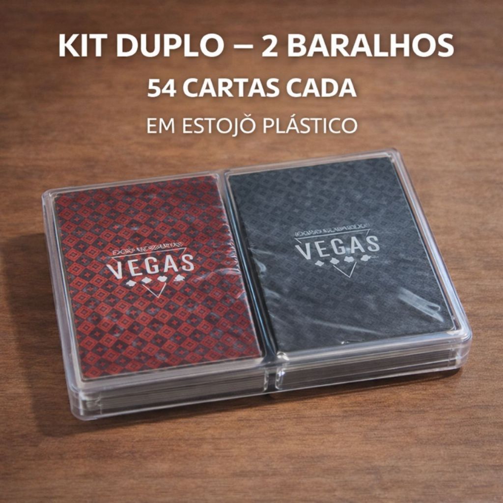 Baralho Duplo Vegas 2 Jogos 54 Cartas 100% Plastificado Com Estojo
