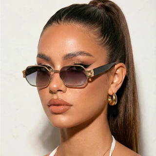 Oculos de Sol Dourado Retangular Premium Vintage Classico Tendencia Blogueira uv400 Feminino em Oferta na Shopee