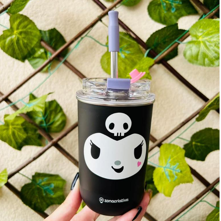 Copo Neo Com Canudo 300Ml Kuromi Hello Kitty Sanrio Licenciado