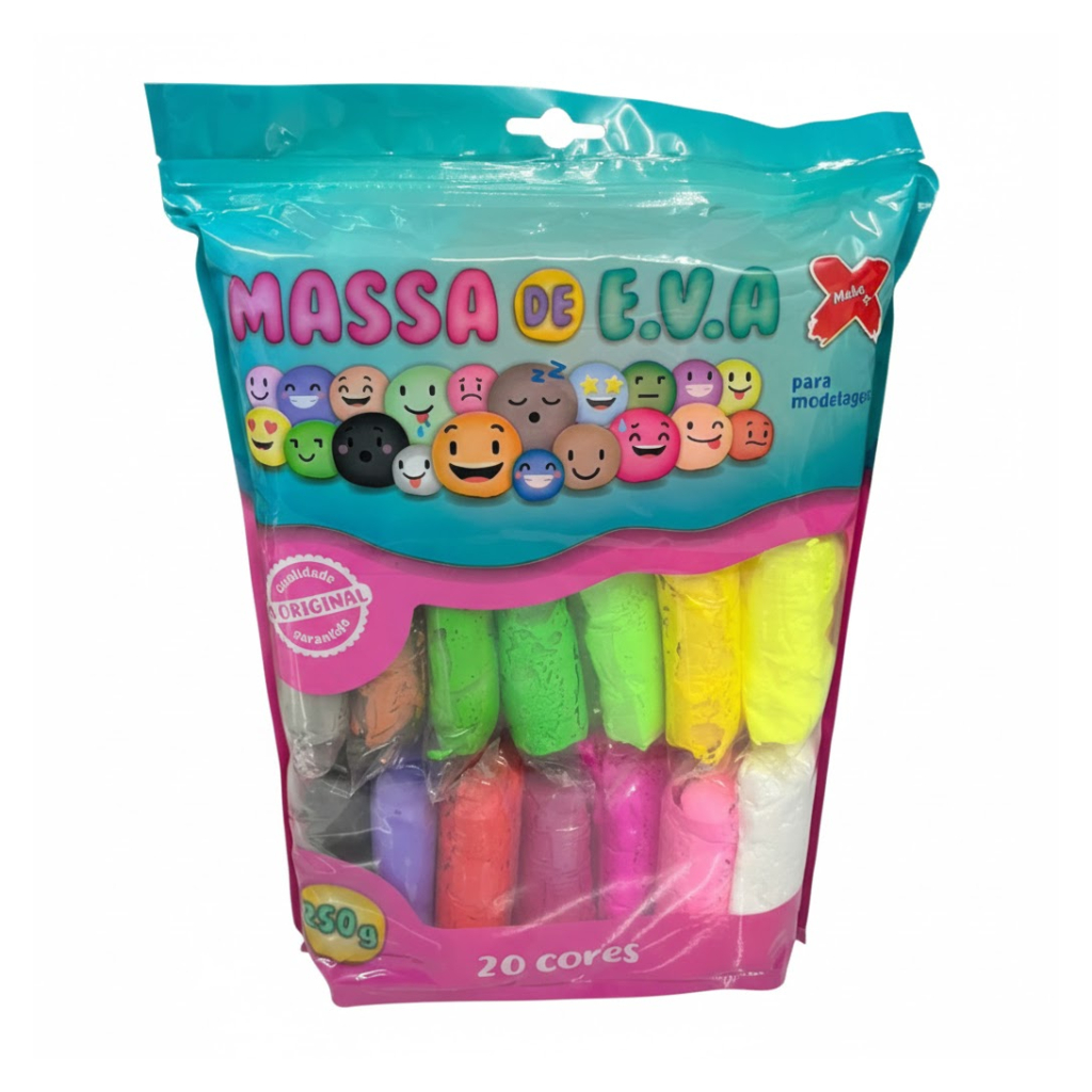 Massinha de EVA Para Escola Make+ 250g 20 Cores Sortidas Didática