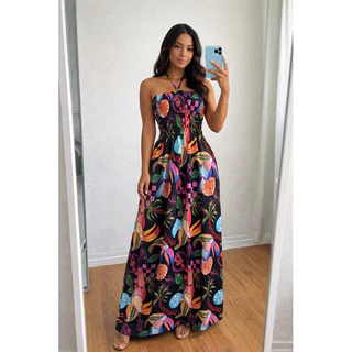 Vestido longo feminino não amassa, leve e confortável. em Oferta na Shopee