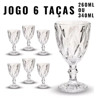 Jogo De 6 Taças 340ml Ou 260ml Linha Diamond Vidro Transparente Elegante E Muito Resistente em Oferta na Shopee