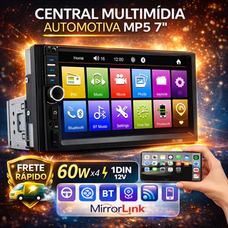 Central Multimídia 7" Bluetooth MP5 CarPlay Android Auto Mirrorlink USB Rádio FM Espelhamento Tela em Oferta na Shopee