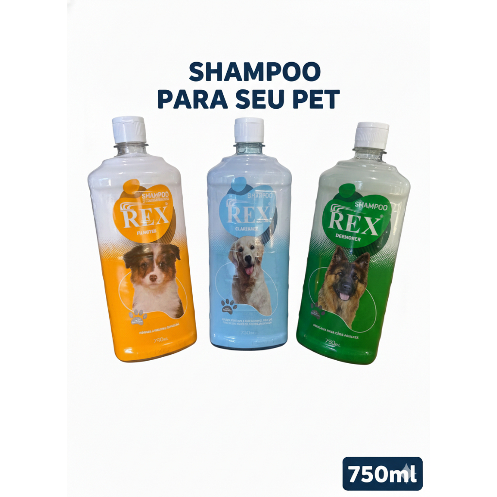 kit com 2 Shampoo para Cachorro, dermorex, filhote, branqueador Rex ...