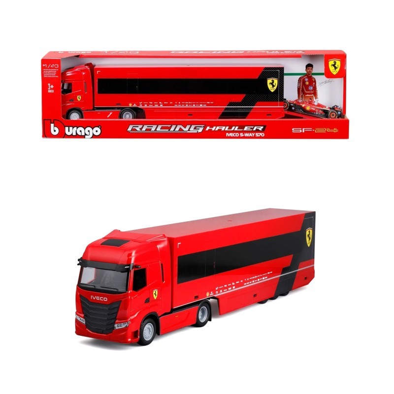Caminhão Iveco S-Way 570 com Carrinho Ferrari SF-24 1:43 Leclerc