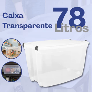 Kit Jogo De Caixas Organizadoras 78 Litros Transparente Com Tampas e Travas Resistentes e Reforçadas em Oferta na Shopee