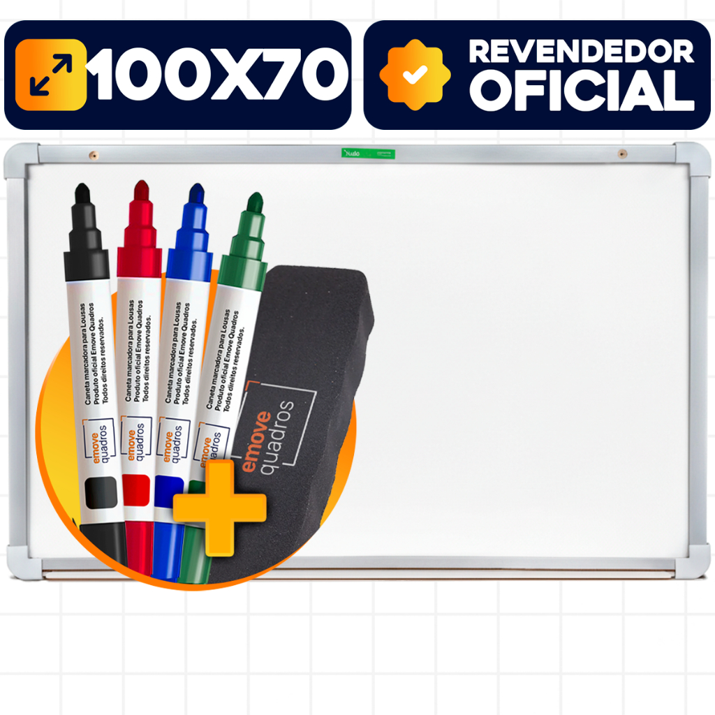 Quadro Branco Lousa Branca Aluminizado 100x70 Com 4 Canetas Pincel ...