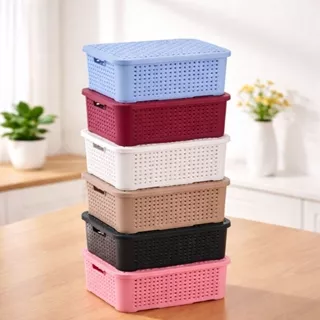 KIT 2 Cestos Organizadores Rattan c/ Tampa Resistente 3 Litros em Oferta na Shopee