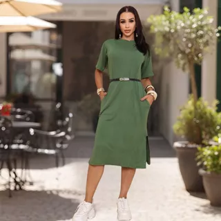Vestido Midi Feminino Confortavel Soltinho Longo Casual Fenda Lateral  Viscolycra em Oferta na Shopee