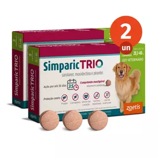 Kit 2 Simparic Trio Antipulgas, Carrapatos e Vermífugo para Cães de 20,1 a 40kg 3 Comprimidos 48mg Zoetis em Oferta na Shopee