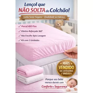 Kit 2 Lençol 130X70cm Berço AMERICANO ou Nacional Percal 400 Fios Macio Com Elástico em Oferta na Shopee