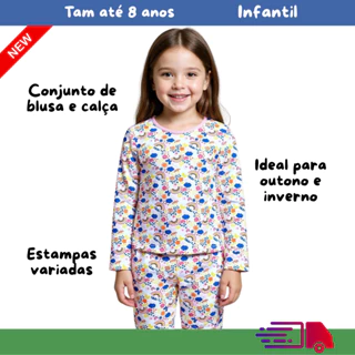 Pijama Meia Estação Outono Inverno Estampado Blusa e Calça Manga Longa Infantil Para Meninas (kit ou unidade) em Oferta na Shopee