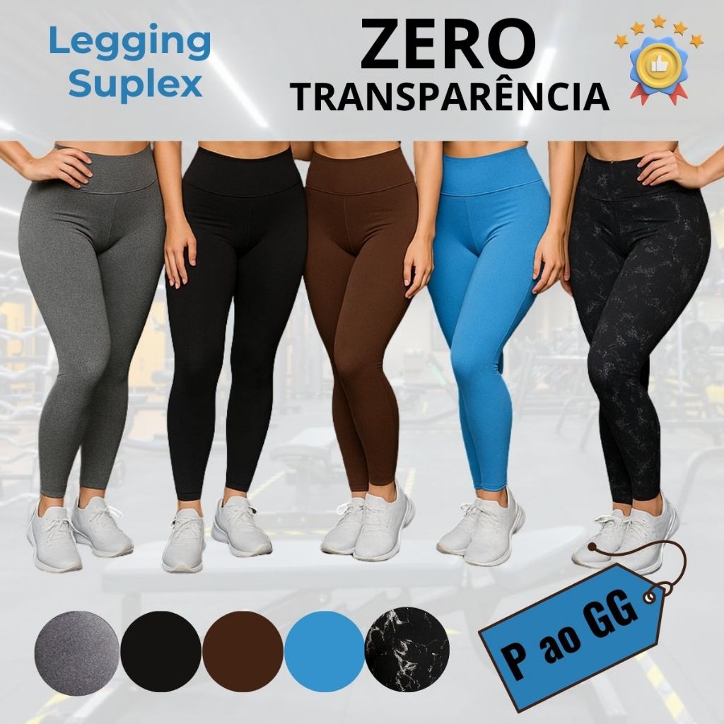 Legging Suplex Premium Zero Transparência Linha Fitness Cós Alto