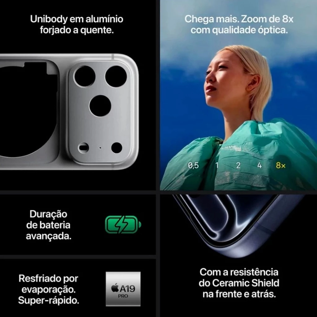 Visão traseira do iPhone 17 Pro com câmera tripla