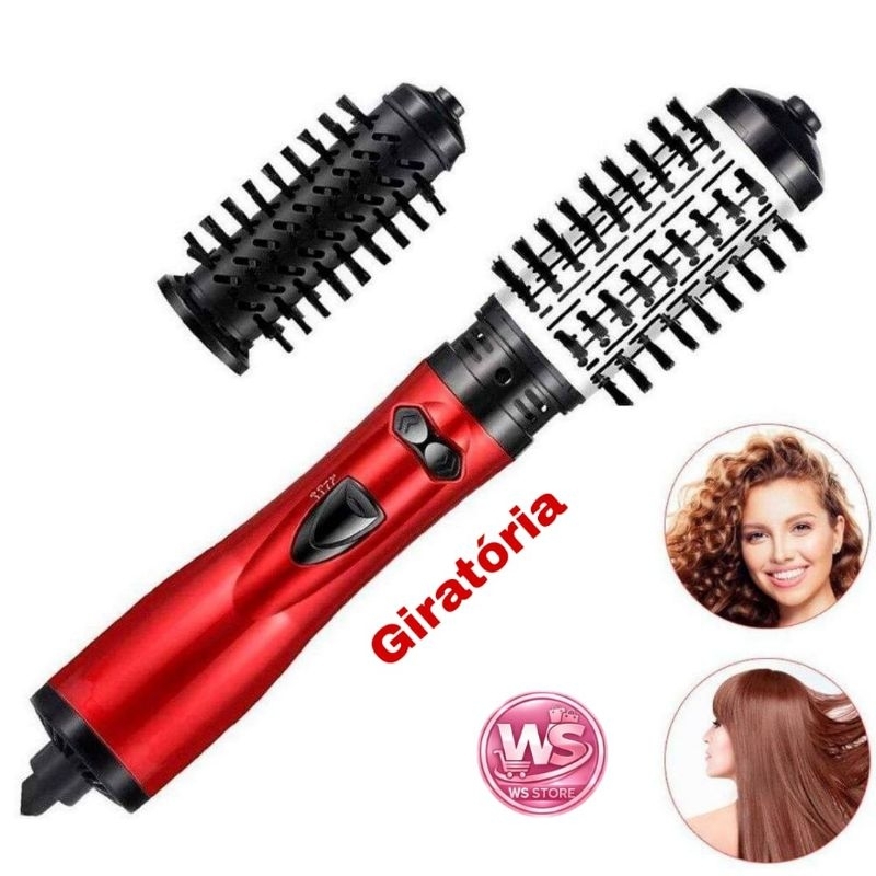 Escova Rotativa Elétrica Secador de Cabelo 3 Em 1 Seca Modela Alisa ...