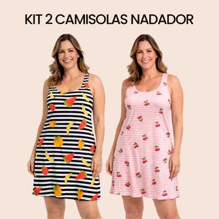 Kit 2 Peças Camisola Feminina Nadador Malha Suede Estampada - Leve e Super Confortável - P M G GG em Oferta na Shopee