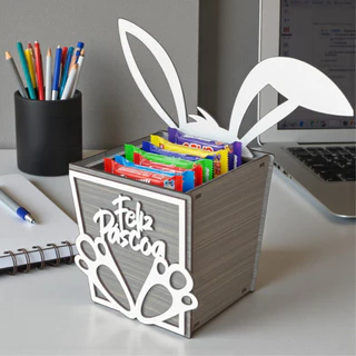 Pote Mimos Páscoa MDF - Porta Doces e Chocolates - Orelhas e Patas Coelho Feliz Páscoa em Oferta na Shopee