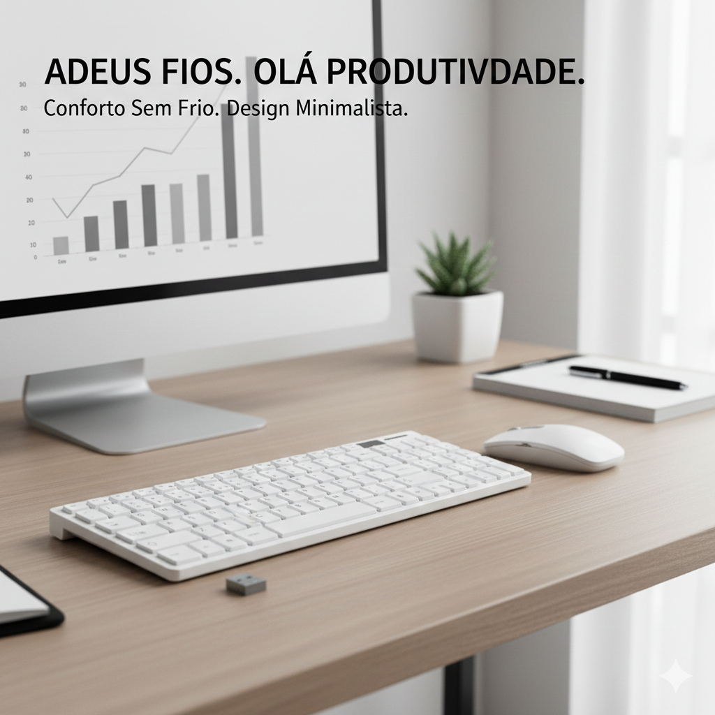 Kit Teclado e Mouse Branco Wireless Sem Fio ABNT2 Teclas Macias E ...