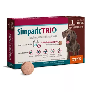 Simparic Trio Antipulgas, Carrapatos e Vermífugo para Cães de 40,1 a 60kg 1 Comprimido 72mg Zoetis em Oferta na Shopee